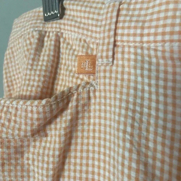 Ralph Lauren Coral Peach Gingham ButtonShort Sleeve Shirt Pants Set Size M /12 - Picture 15 of 16